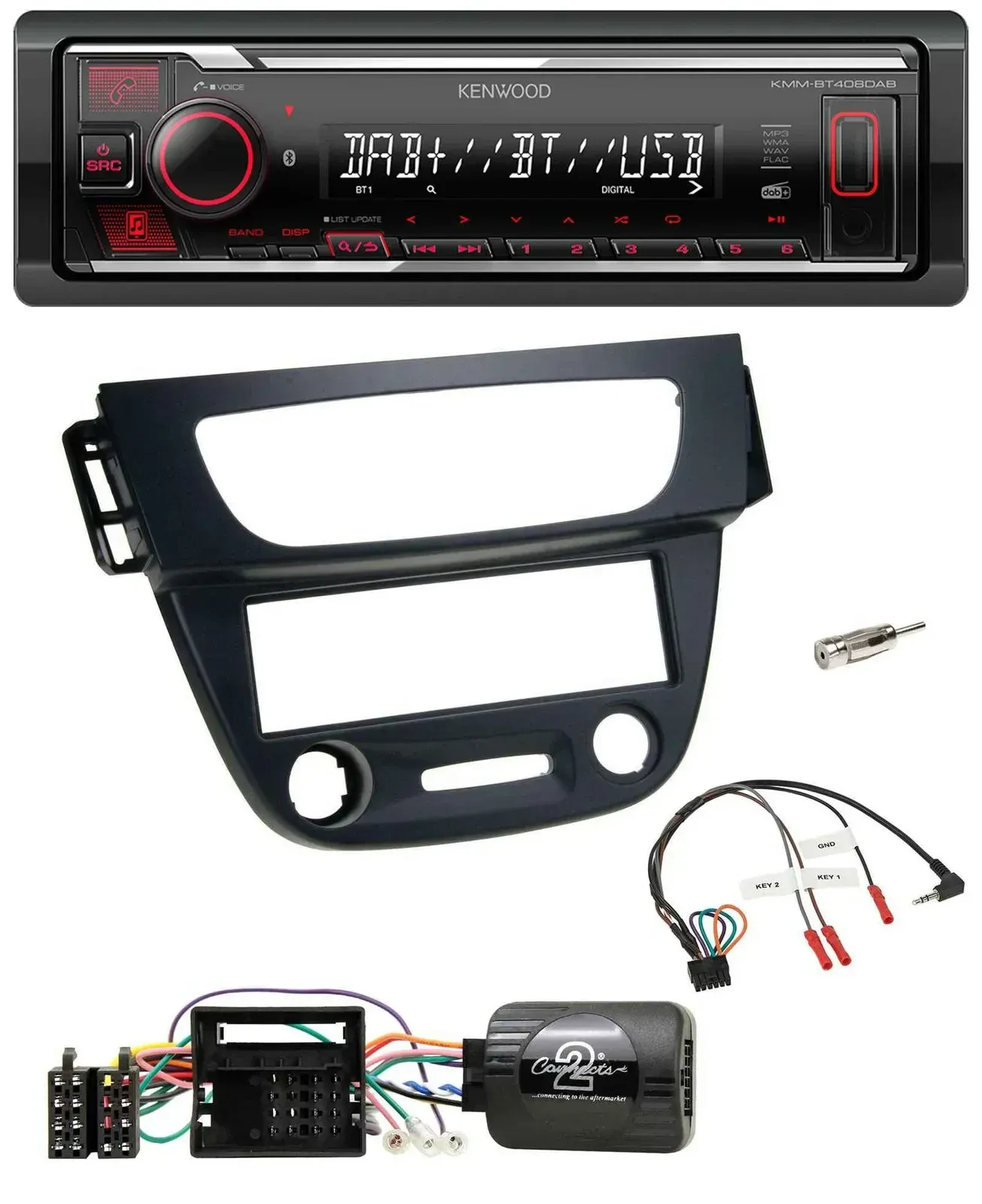 Автомагнитола для Renault Megane III (2009–2012) Kenwood Bluetooth, USB, DAB, черная, поддержка управления на руле