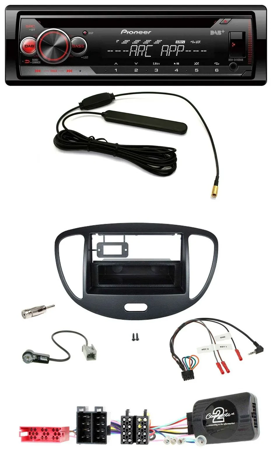 Pioneer CD USB Lenkrad DAB MP3 Autoradio für Hyundai i10 ISO 2009-2013 schwarz