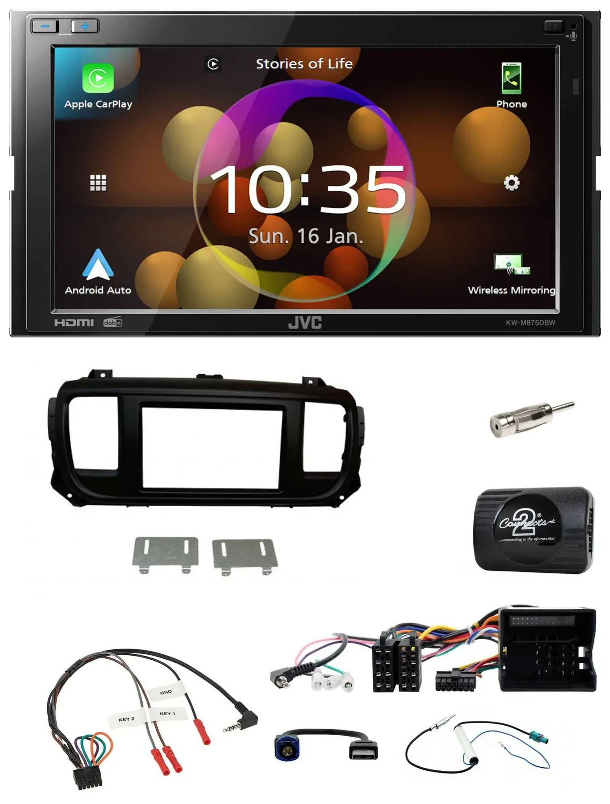 JVC DAB Lenkrad 2DIN Bluetooth USB Autoradio für Citroen Jumpy Erstausst. DIN Sp