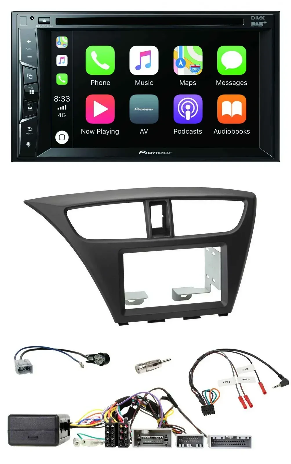 Автомагнитола Pioneer 2DIN, USB, DVD, Bluetooth, DAB, для Honda Civic (с 2012)