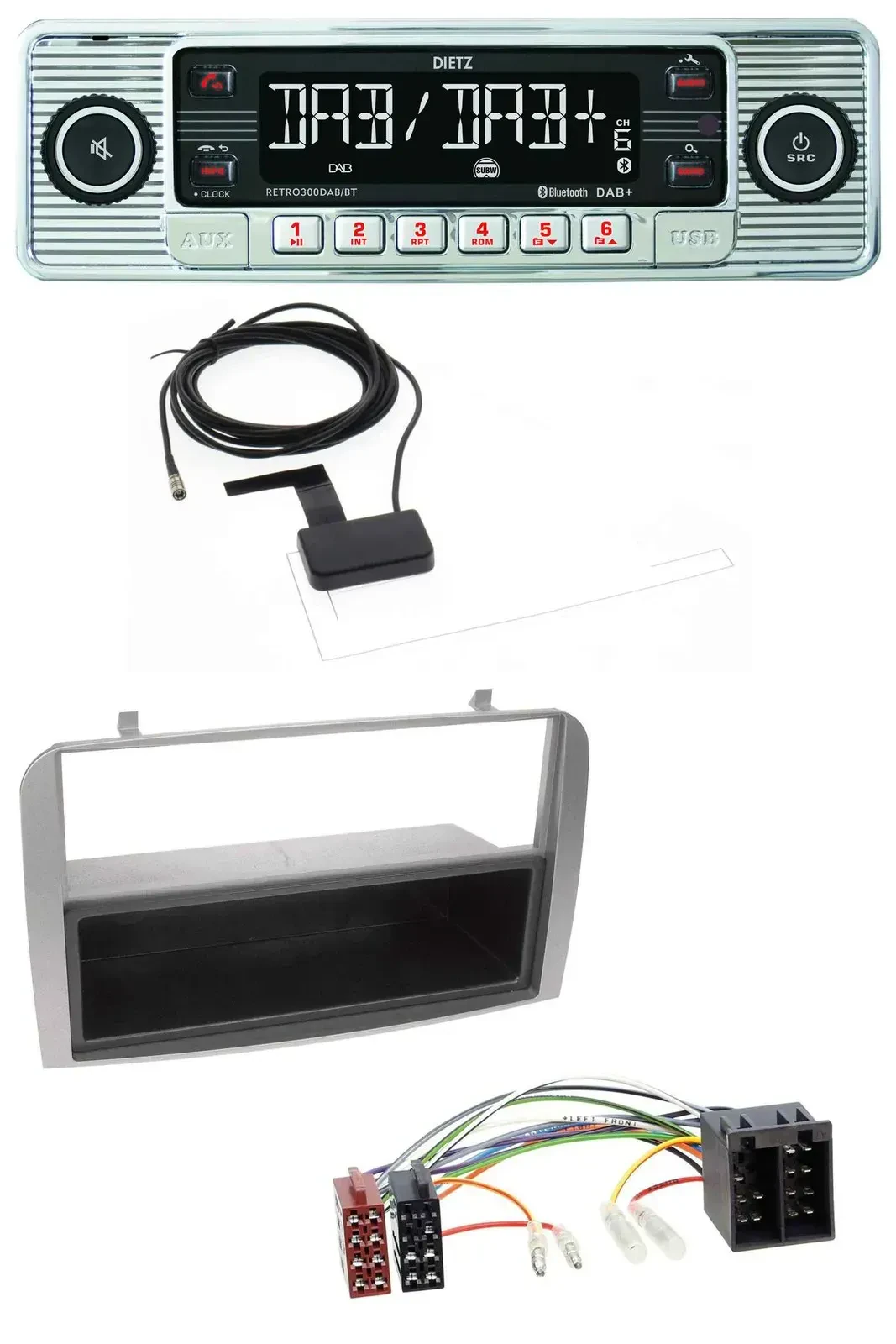 Dietz Bluetooth USB MP3 DAB Autoradio für Alfa Romeo 147 GT silber Ablagefach