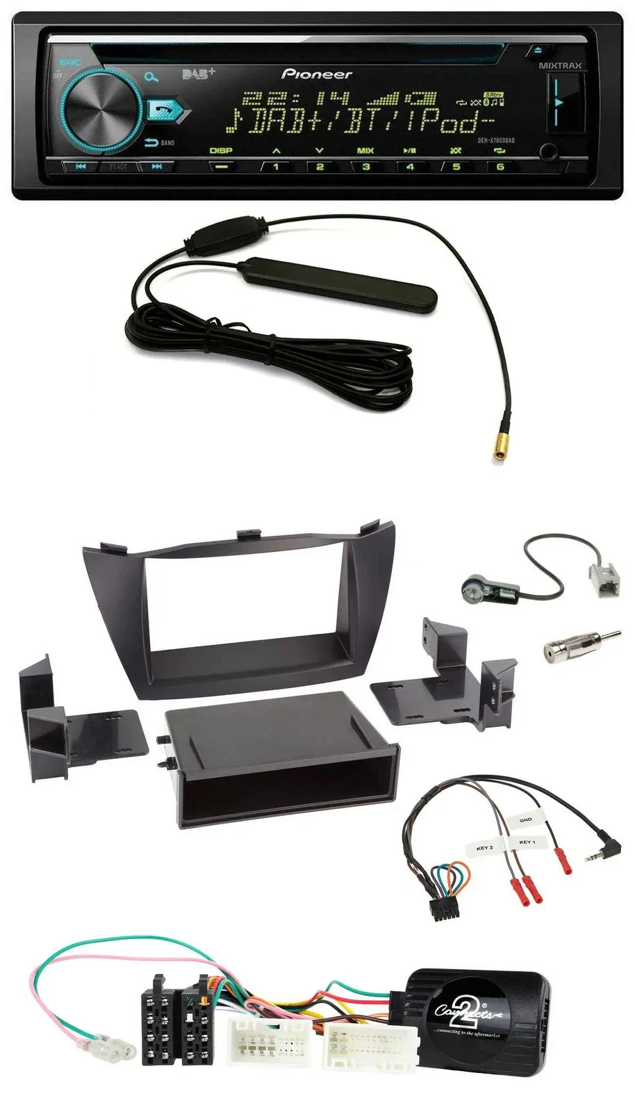 Автомагнитола Pioneer CD/MP3, DAB, USB для Hyundai ix35 (2010–2013), с поддержкой управления на руле, черная