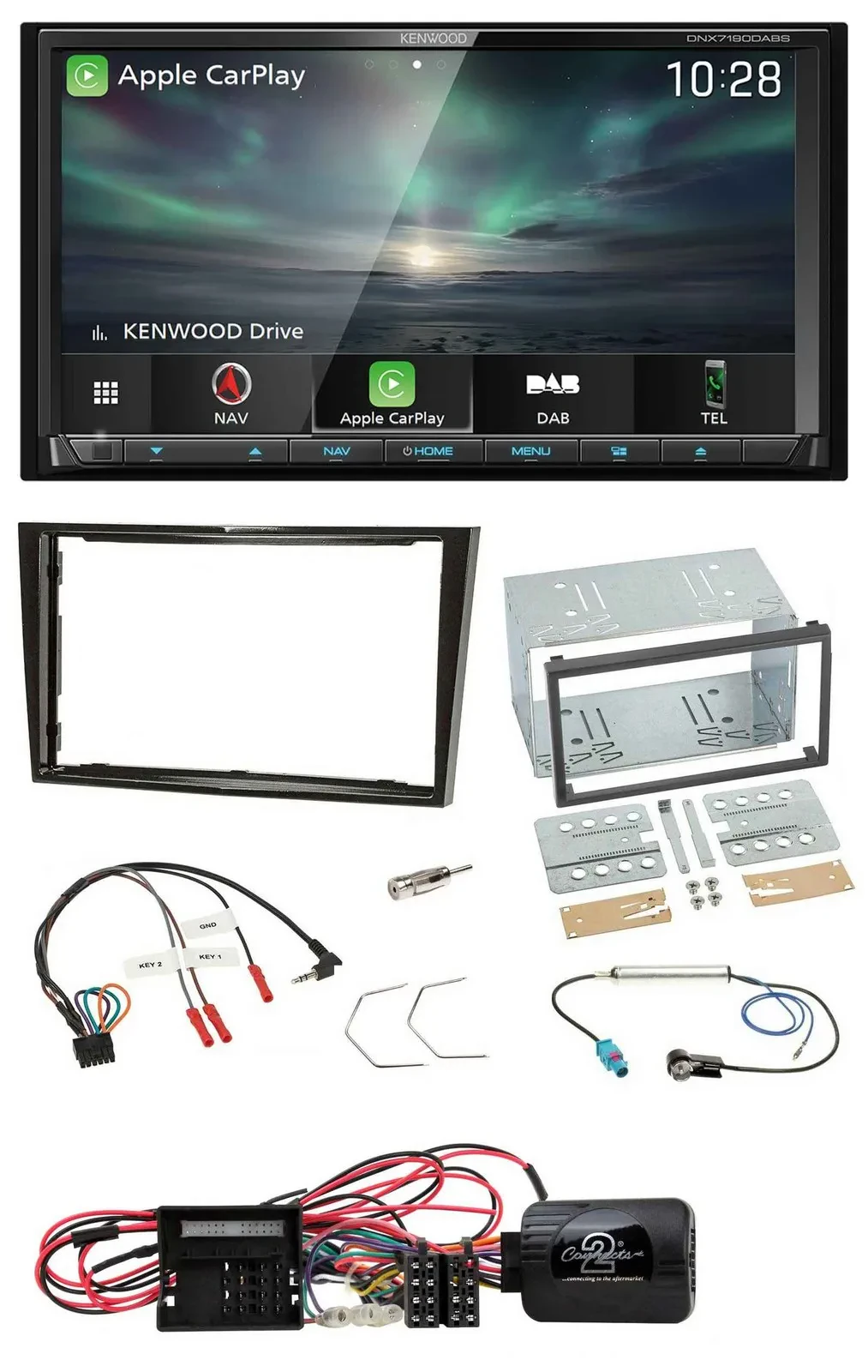 Kenwood Bluetooth USB 2DIN Lenkrad TMC DAB Navigation für Opel Corsa D Klavierla