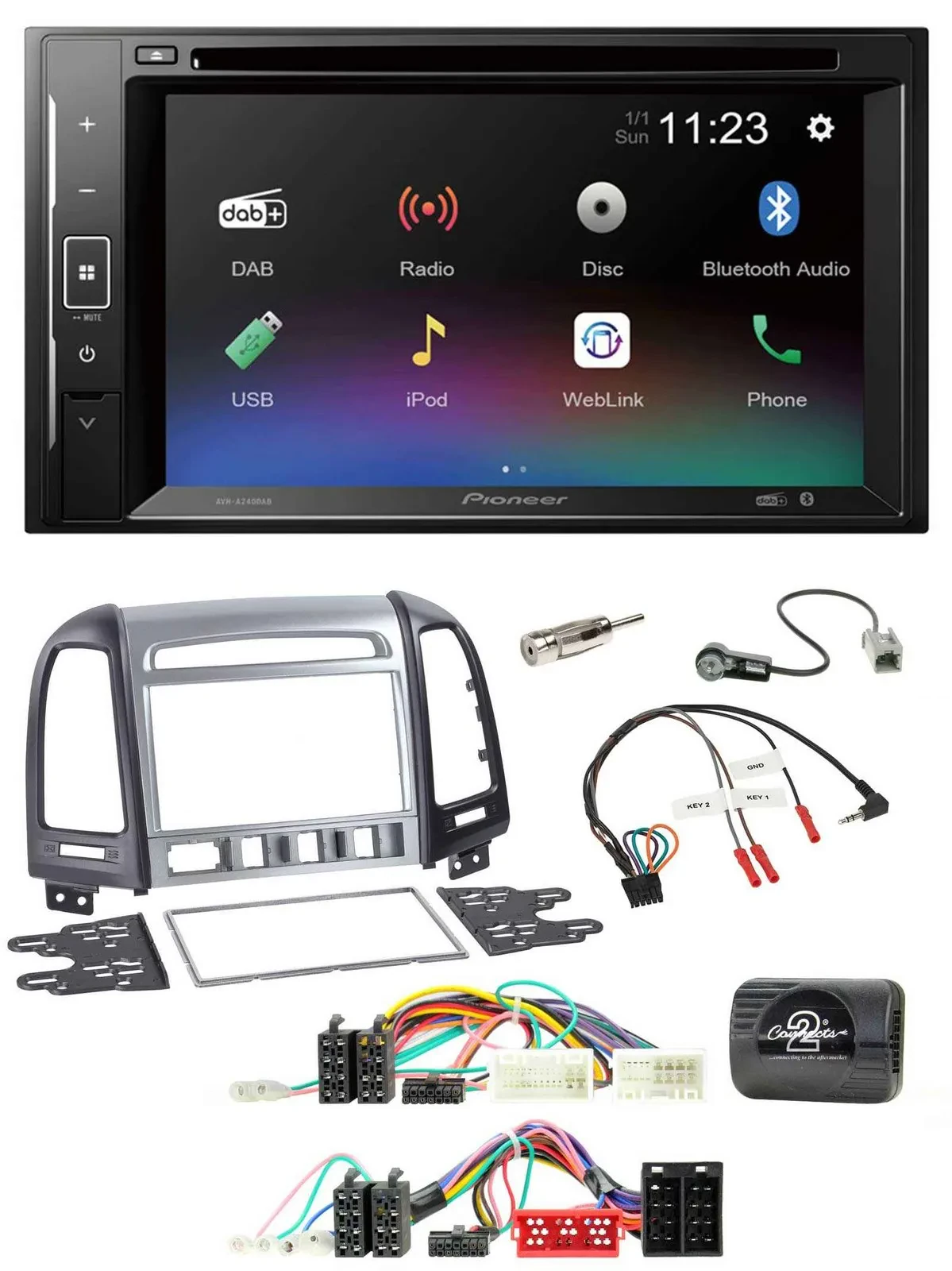 Автомагнитола для Hyundai Santa Fe (2010–2020) Pioneer 2DIN, Bluetooth, USB, DAB, DVD