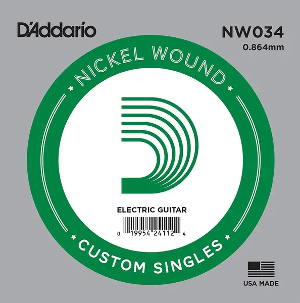 Струна для электрогитары D'Addario NW034 XL Nickel Wound Singles, сталь никелированная, калибр 34