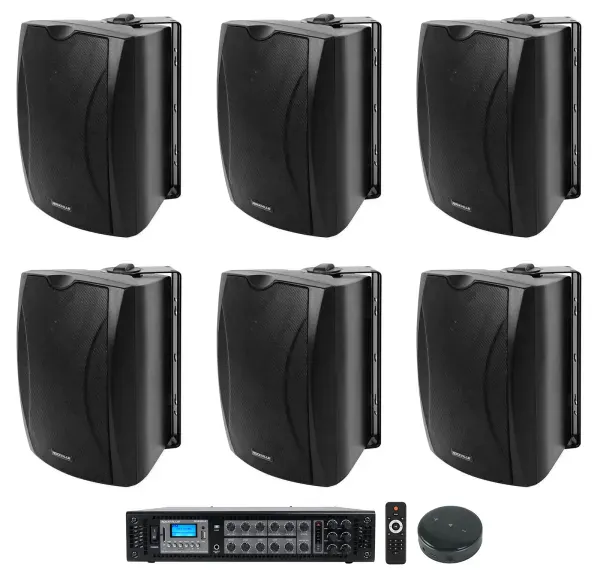 6) 6.5" Commercial 70v Wall Speakers+Amp+Wifi Receiver For Restaurant/Office/Bar