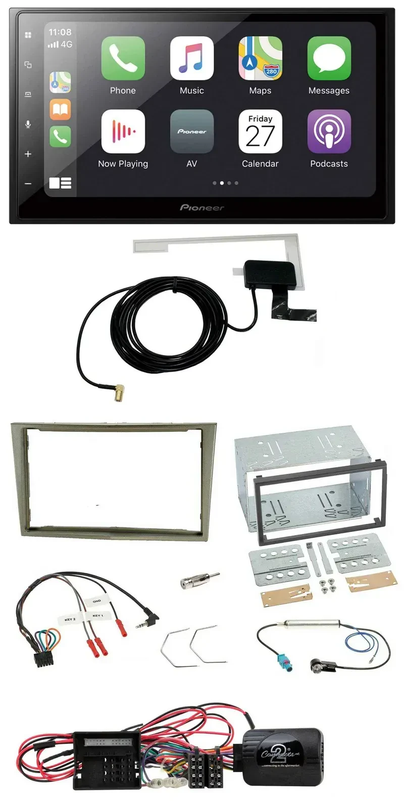 Автомагнитола для Opel Corsa D Pioneer 2DIN, Bluetooth, DAB, USB, цвет Satin Stone, поддержка кнопок на руле