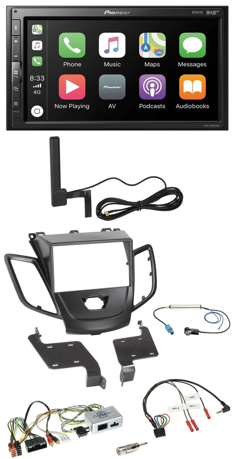 Pioneer USB 2DIN Bluetooth DAB Lenkrad Autoradio für Ford Fiesta 10-17 schwarz