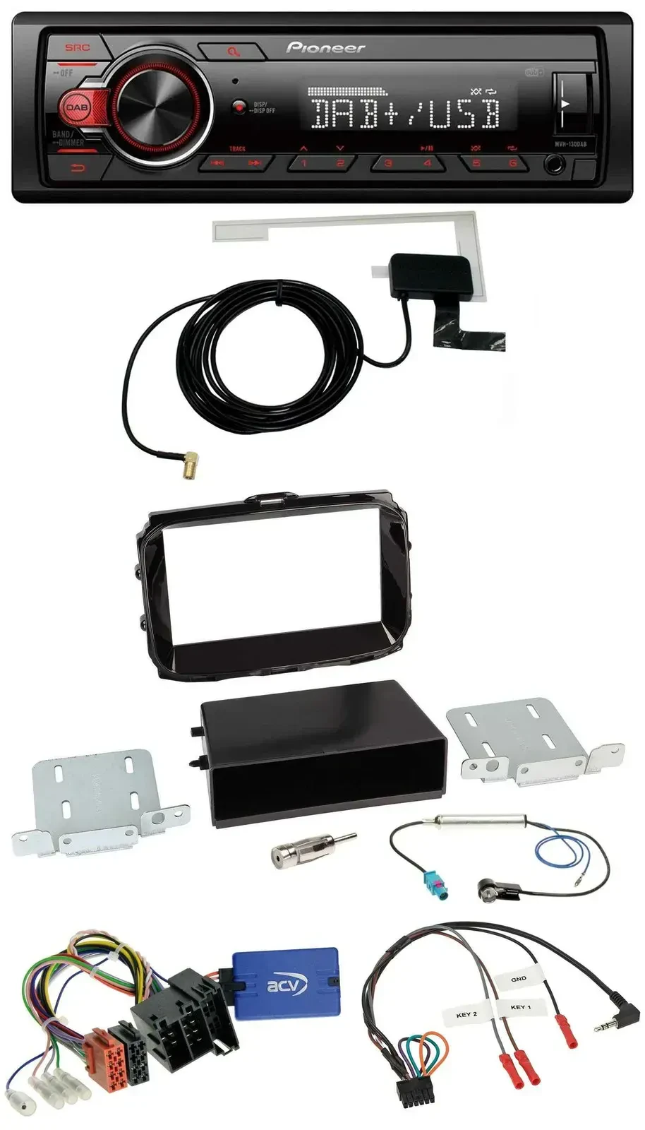 Автомагнитола для Alfa Romeo Giulietta (2013–2021) Pioneer 1DIN, DAB, USB, поддержка кнопок на руле, ISO