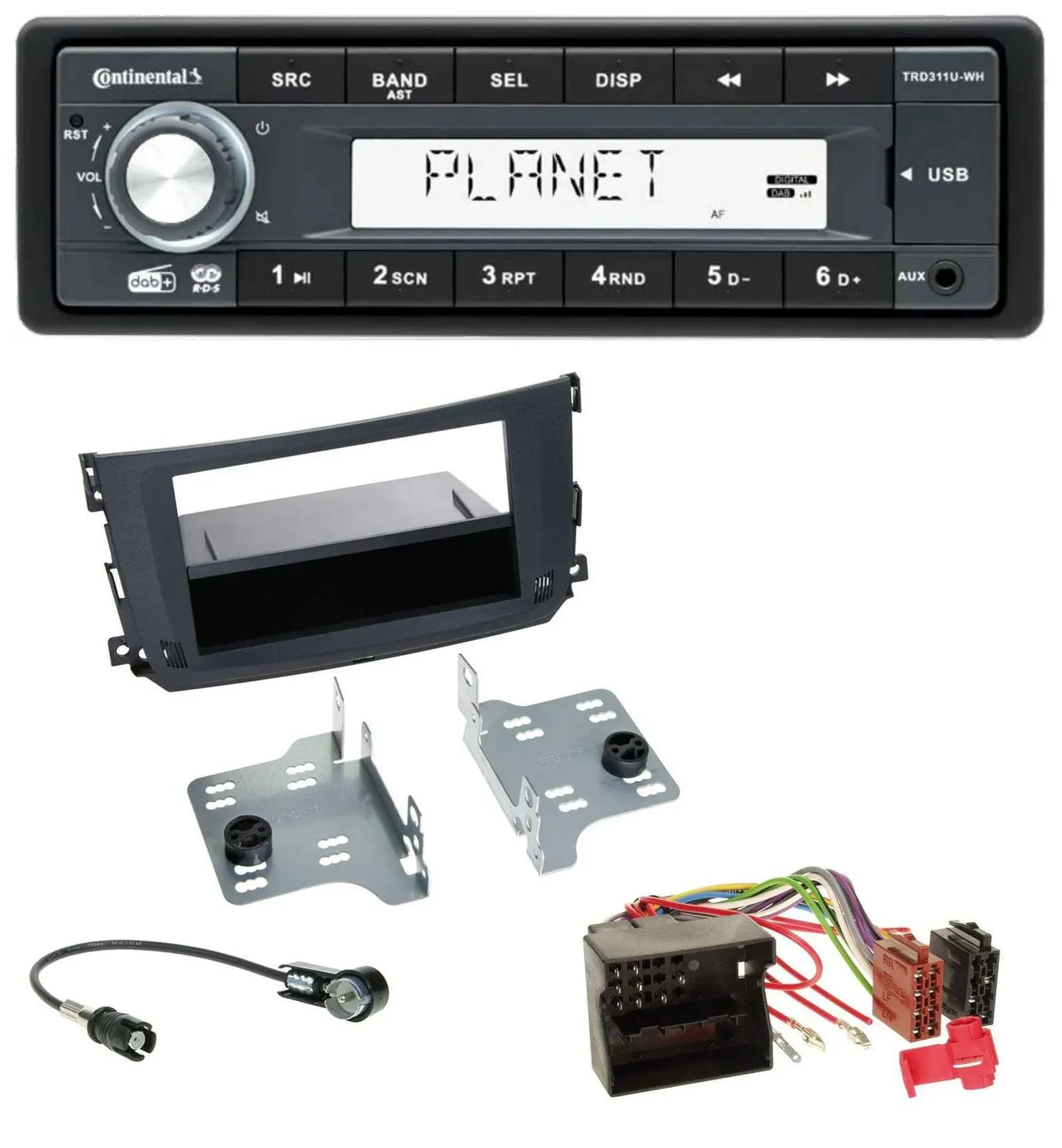 Continental MP3 AUX USB DAB 1DIN Autoradio für Smart ForTwo (451, 2010-2015)