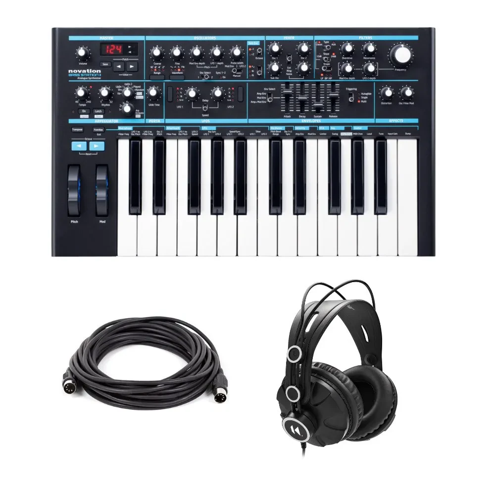Novation Bass Station II with Headphones and Midi Cable