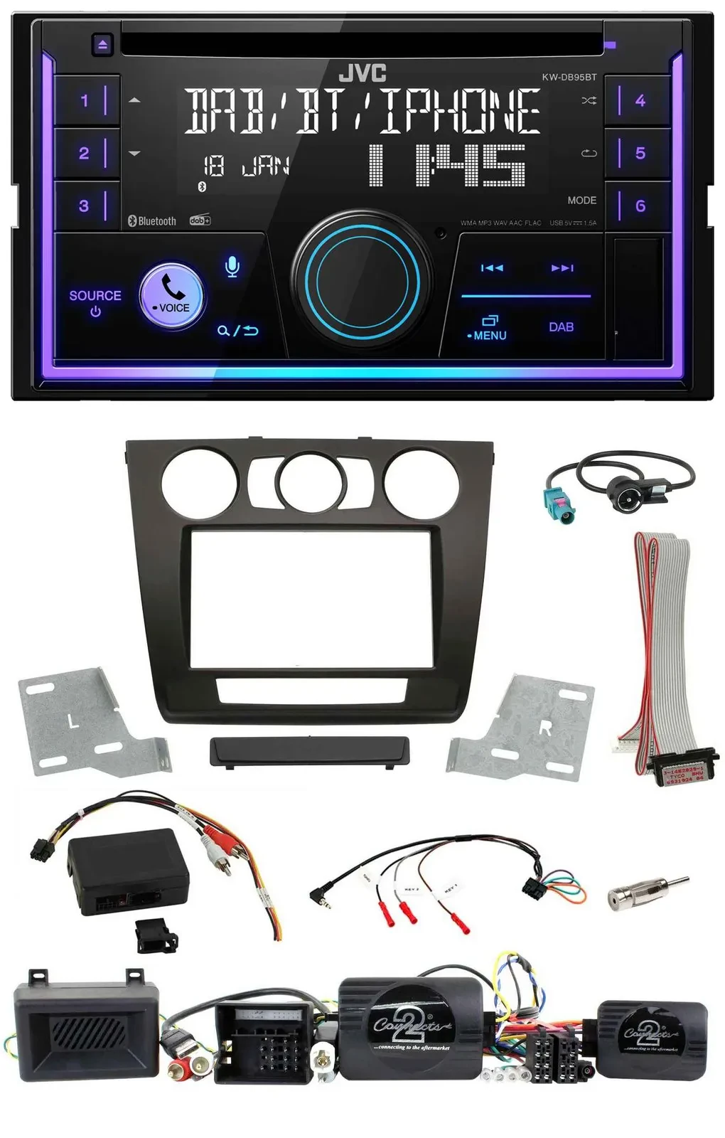 JVC Lenkrad USB 2DIN DAB Bluetooth CD Autoradio für BMW 1er Aktiv PDC man. Klima