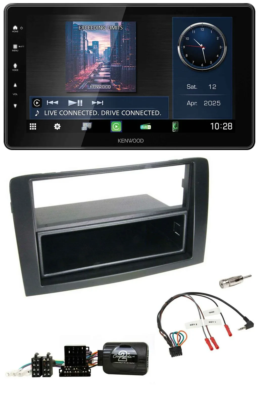 Автомагнитола Kenwood Bluetooth USB DAB для Fiat Idea 2006–2012, черный