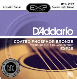 Струны для акустической гитары D'Addario EXP26 11-52, бронза фосфорная с покрытием EXP