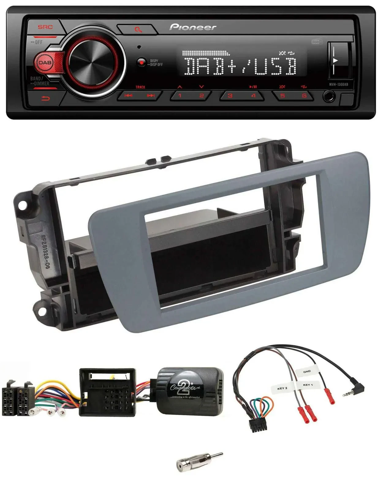 Автомагнитола Pioneer 1 DIN DAB USB поддержка управления с руля для Seat Ibiza серый