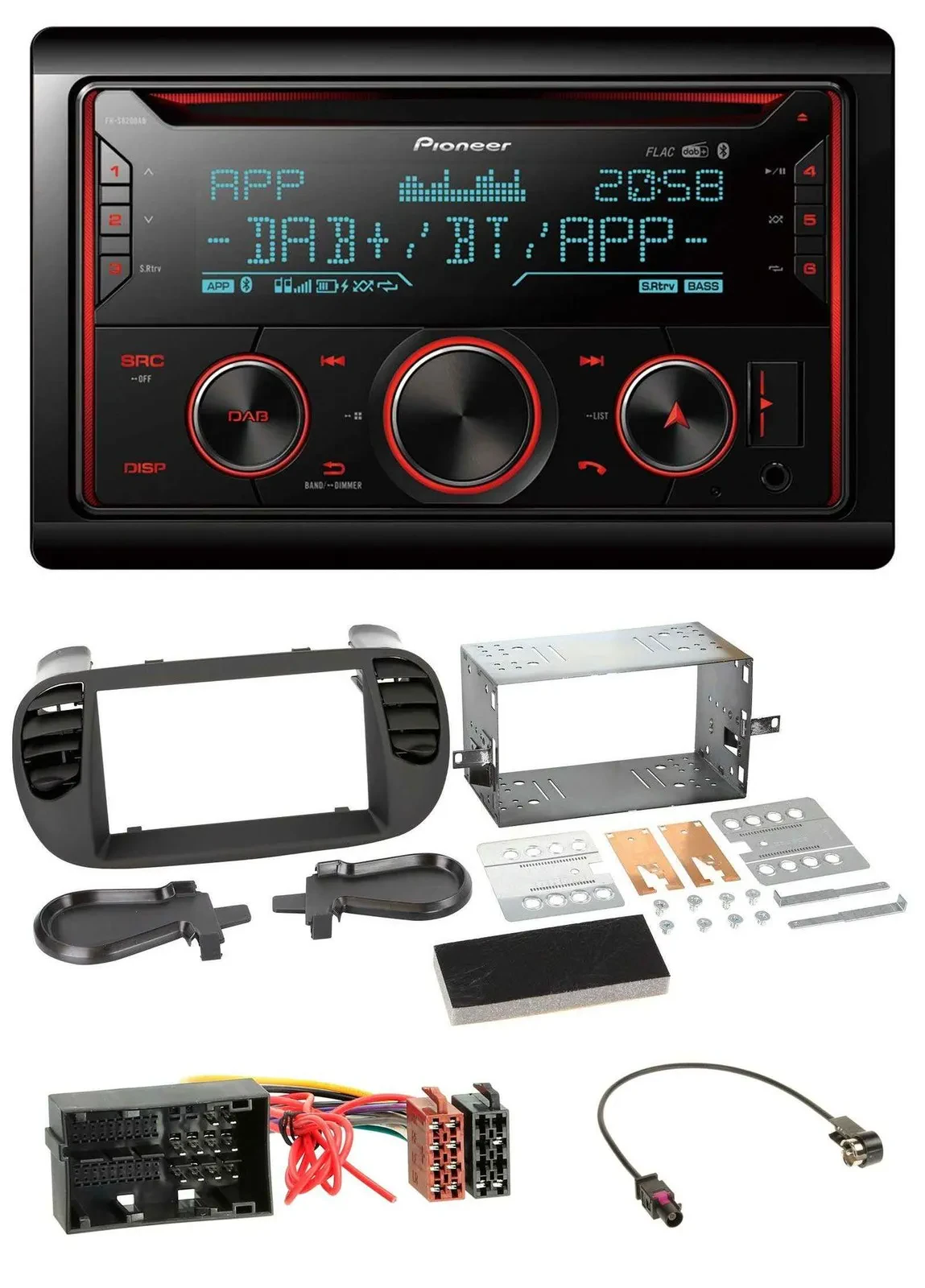 Автомагнитола Pioneer 2-DIN, DAB, Bluetooth, USB, CD для Fiat 500 (с 2012), soft touch