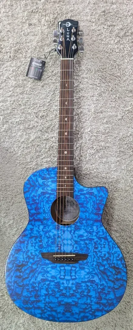 Luna GYPQATBL Gypsy Spruce Top Grand Auditorium Acoustic Guitar,Quilted Ash Blue