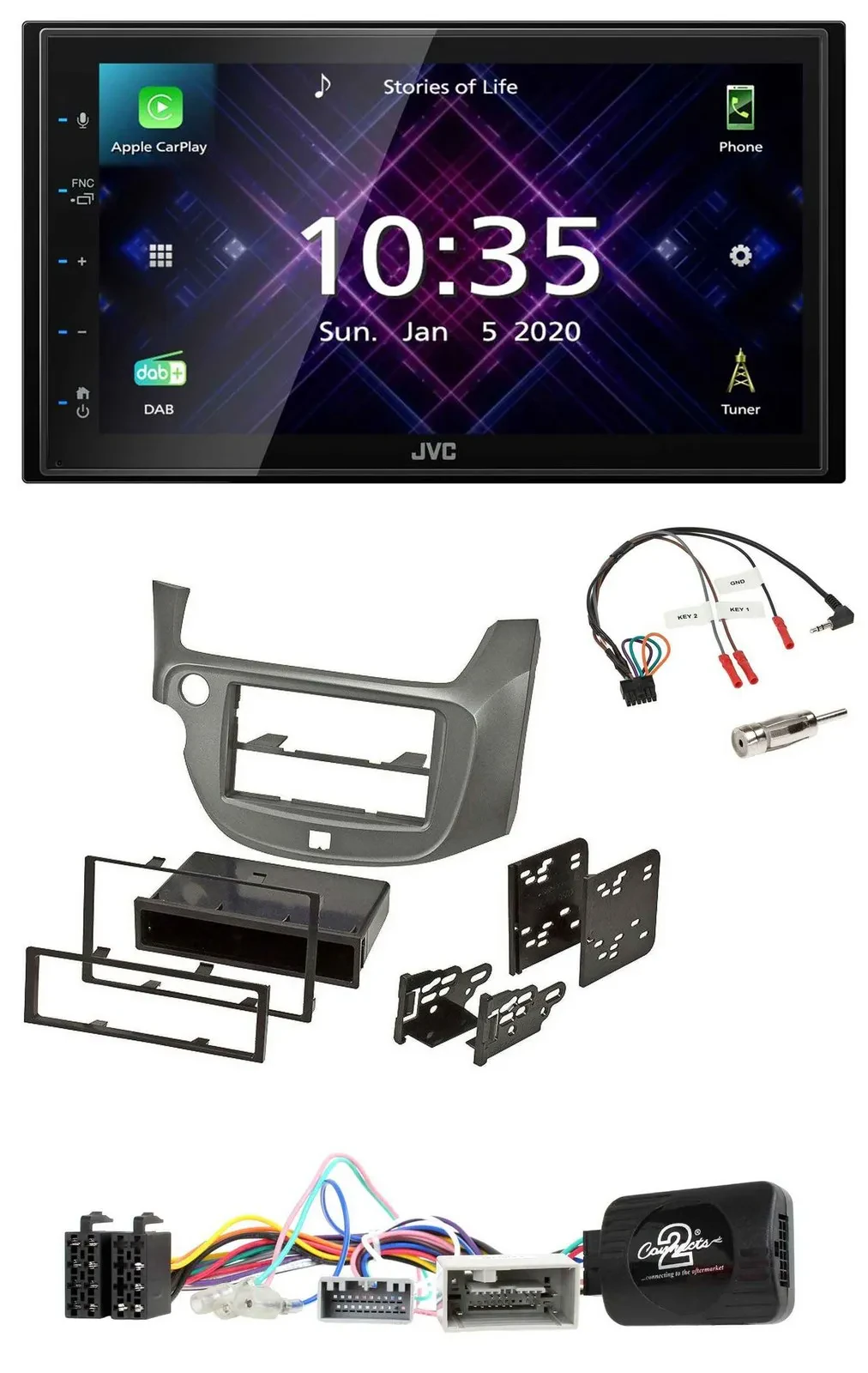 JVC DAB 2DIN Lenkrad Bluetooth USB Autoradio für Honda Jazz ab 2014 silber