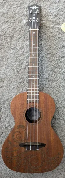 Luna UKE TTN MAH EL Acoustic Electric Tenor Tattoo Mahogany Ukulele with Gig Bag