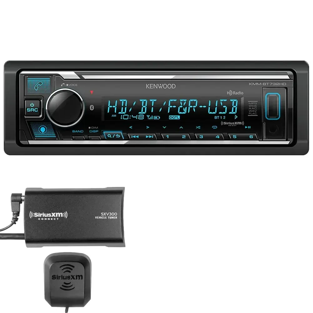 Автомагнитола Kenwood KMM-BT732HD Single DIN, Bluetooth (набор, 2 шт.) с SiriusXM тюнером SXV300V1