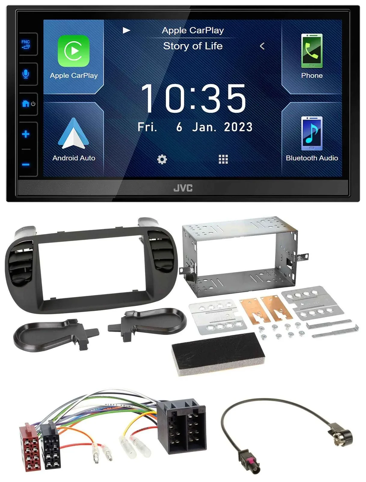 JVC DAB Bluetooth MP3 USB 2DIN Autoradio für Fiat 500 ISO ab 12 soft touch
