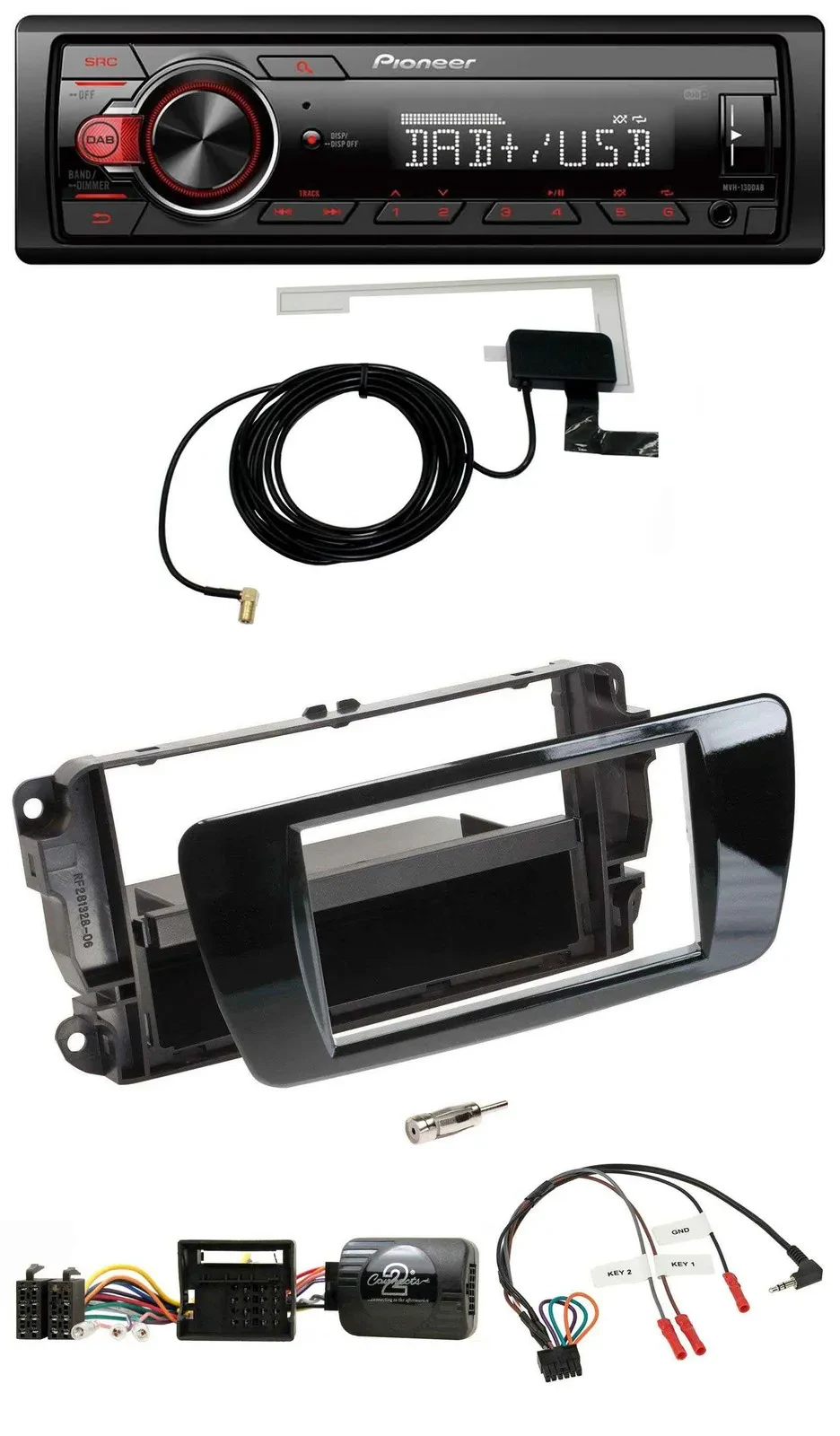 Автомагнитола Pioneer 1-DIN MP3 DAB USB для Seat Ibiza, черный глянец