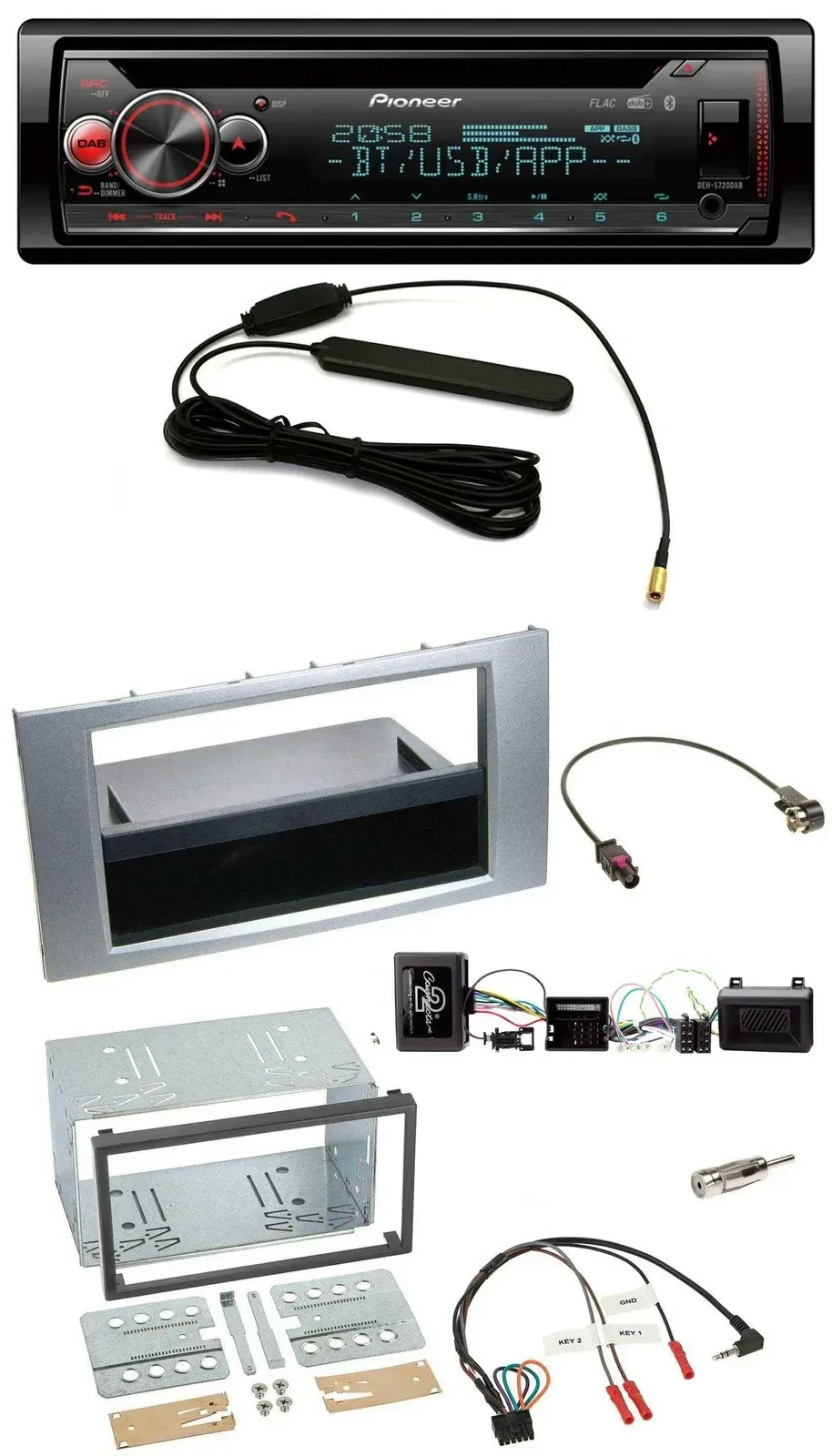 Автомагнитола для Ford Kuga 2008–2012 Pioneer USB, DAB, Bluetooth, CD, серебристая