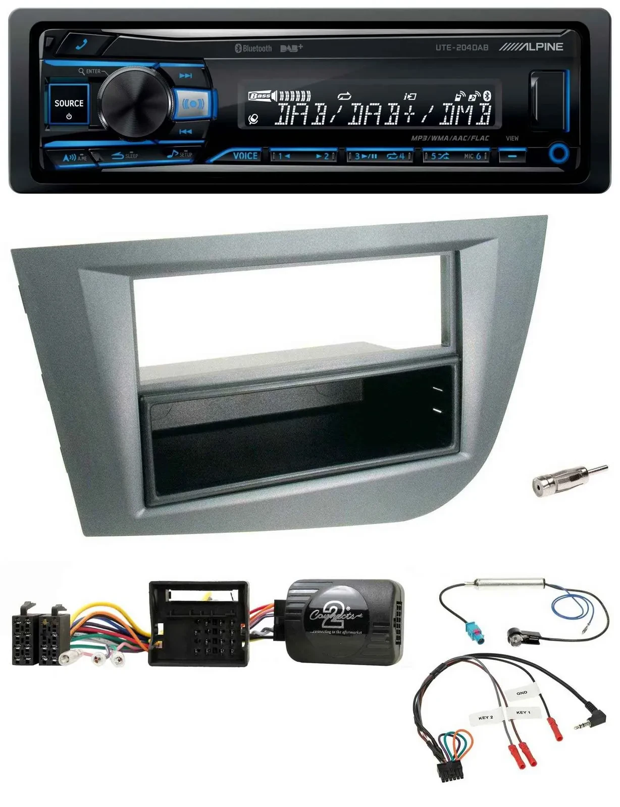 Автомагнитола Alpine USB, Bluetooth, DAB для Seat Leon 2005–2010, темно-серая, совместима с управлением на руле