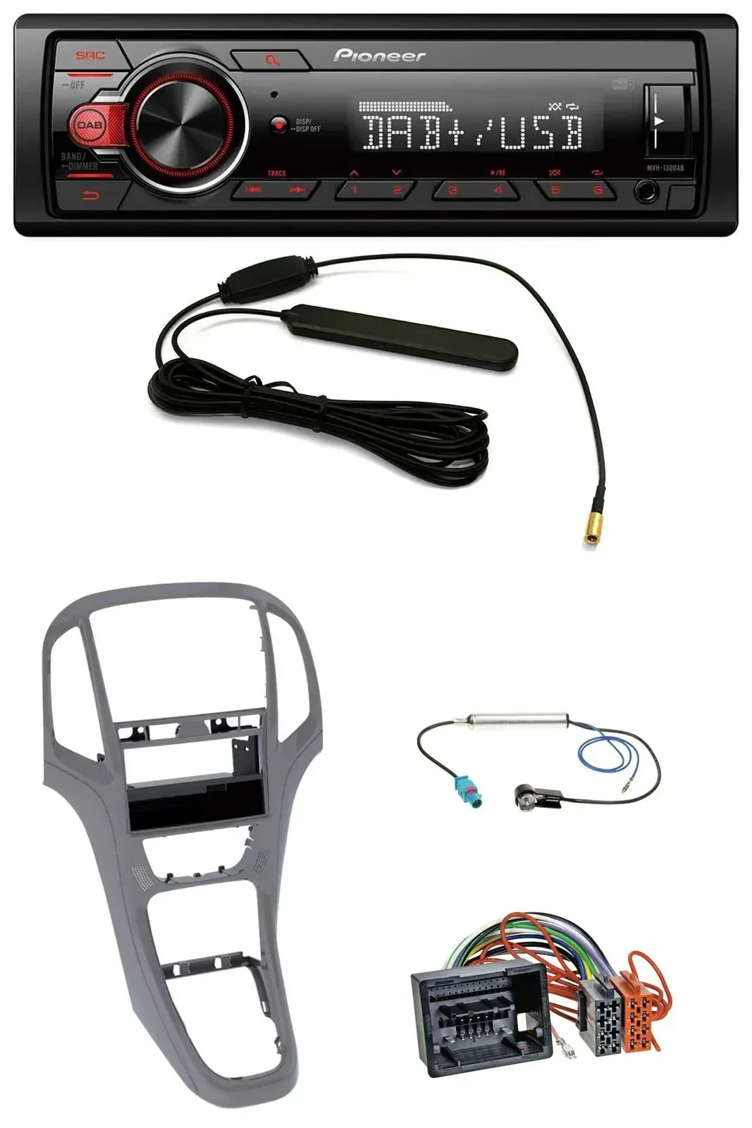 Автомагнитола Pioneer 1 DIN, DAB, MP3, USB, AUX, для Opel Astra J (с 2009), титан серый