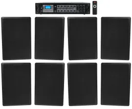 Rockville 6-Zone 70v Amplifier+(8) Slim Black Restaurant/Bar/Cafe Wall Speakers