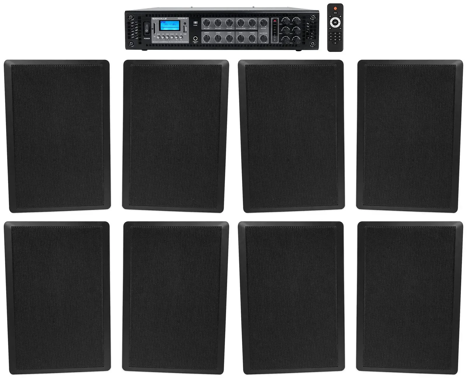 Настенная акустика Rockville RCS180-6+(4) Rock Slim 70B Black с усилителем (8 штук)