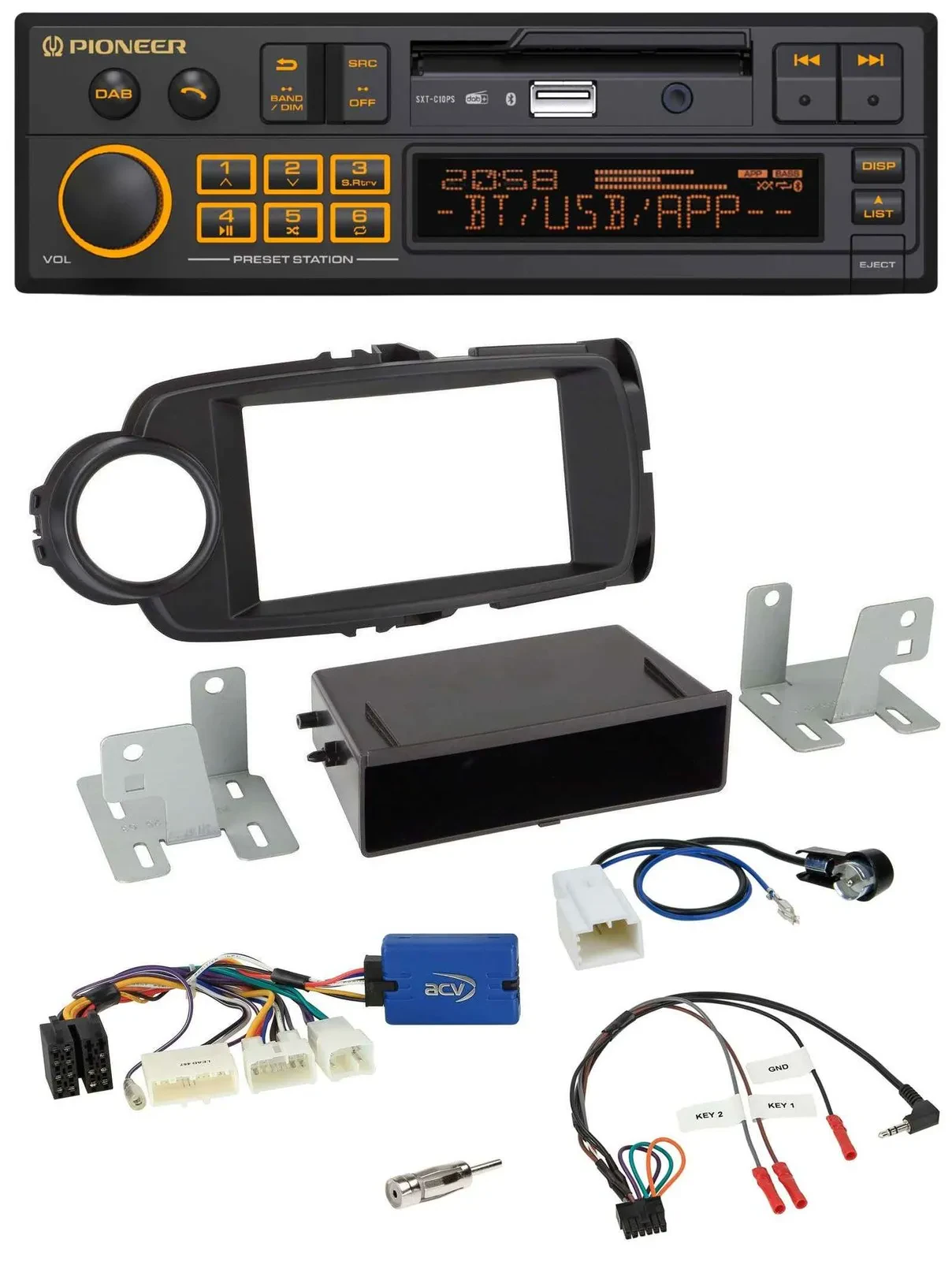 Автомагнитола Pioneer DAB, USB, Bluetooth для Toyota Yaris (с 2014), черный