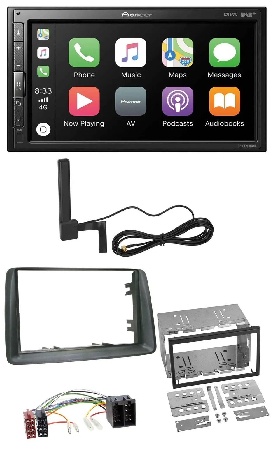 Pioneer USB 2DIN Bluetooth DAB MP3 Autoradio für Fiat Panda 2003-2012 grau