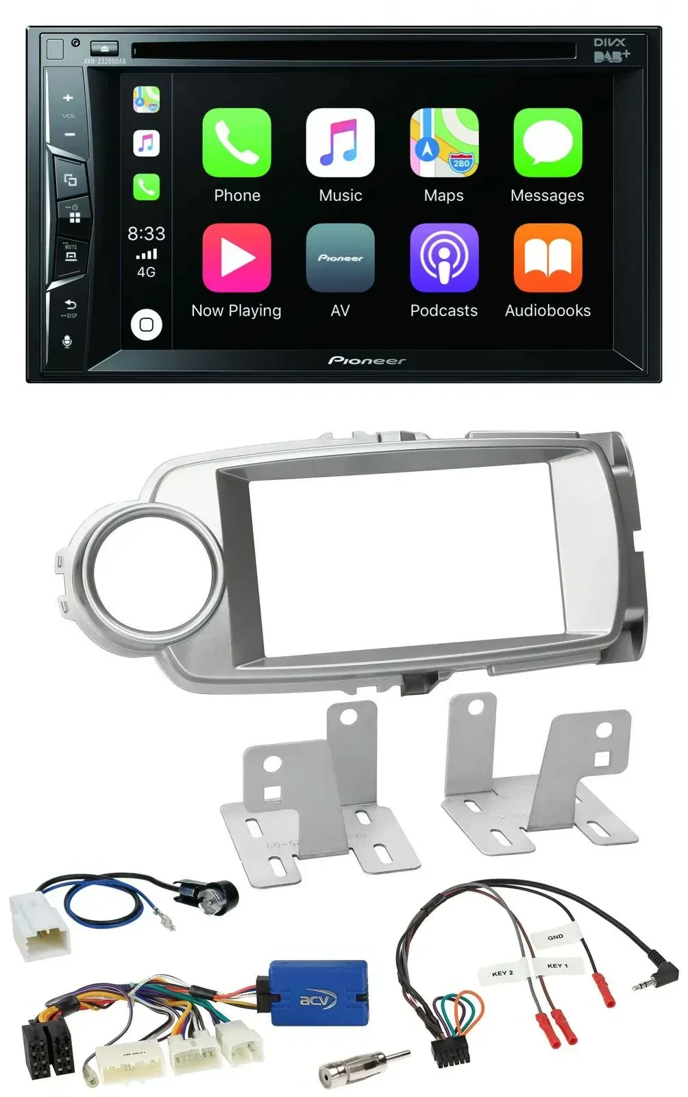 Автомагнитола для Toyota Yaris 2011–2014 Pioneer 2DIN USB DVD Bluetooth DAB
