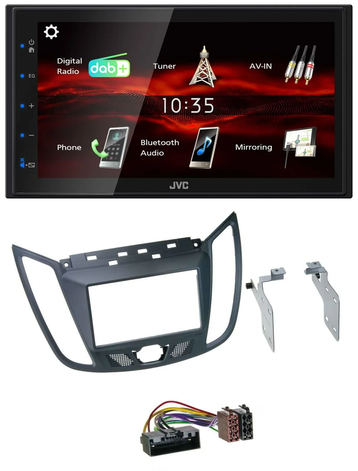 Автомагнитола JVC 2-DIN USB Bluetooth MP3 DAB для Ford C-Max (с 2010), серый