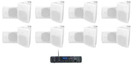 Rockville Rock Zone 8 Ch. Multi Room Home Receiver+16) White 5.25" Wall Speakers