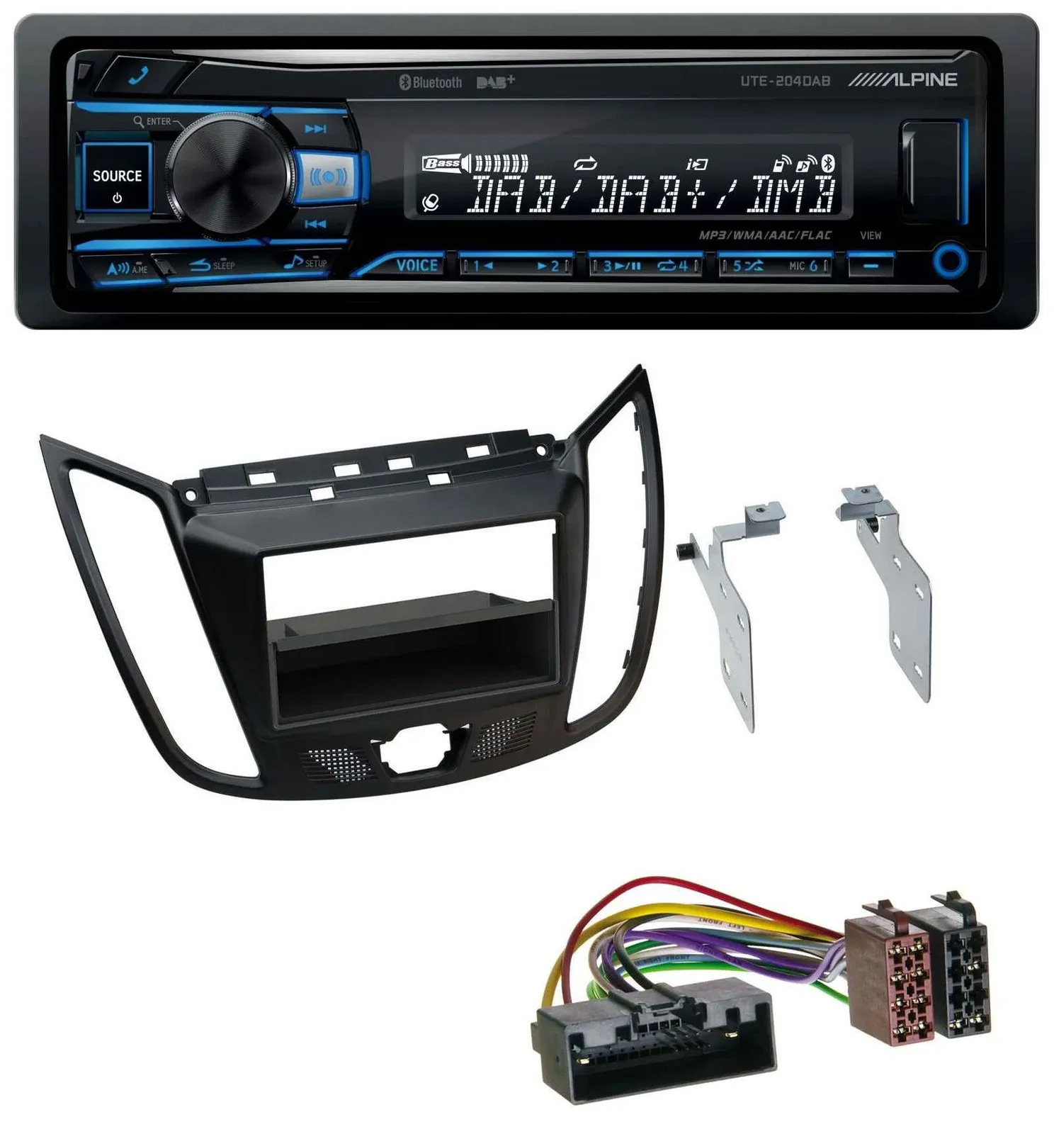 Автомагнитола Alpine USB, Bluetooth, DAB, MP3, для Ford C-Max/Kuga, матовый чёрный