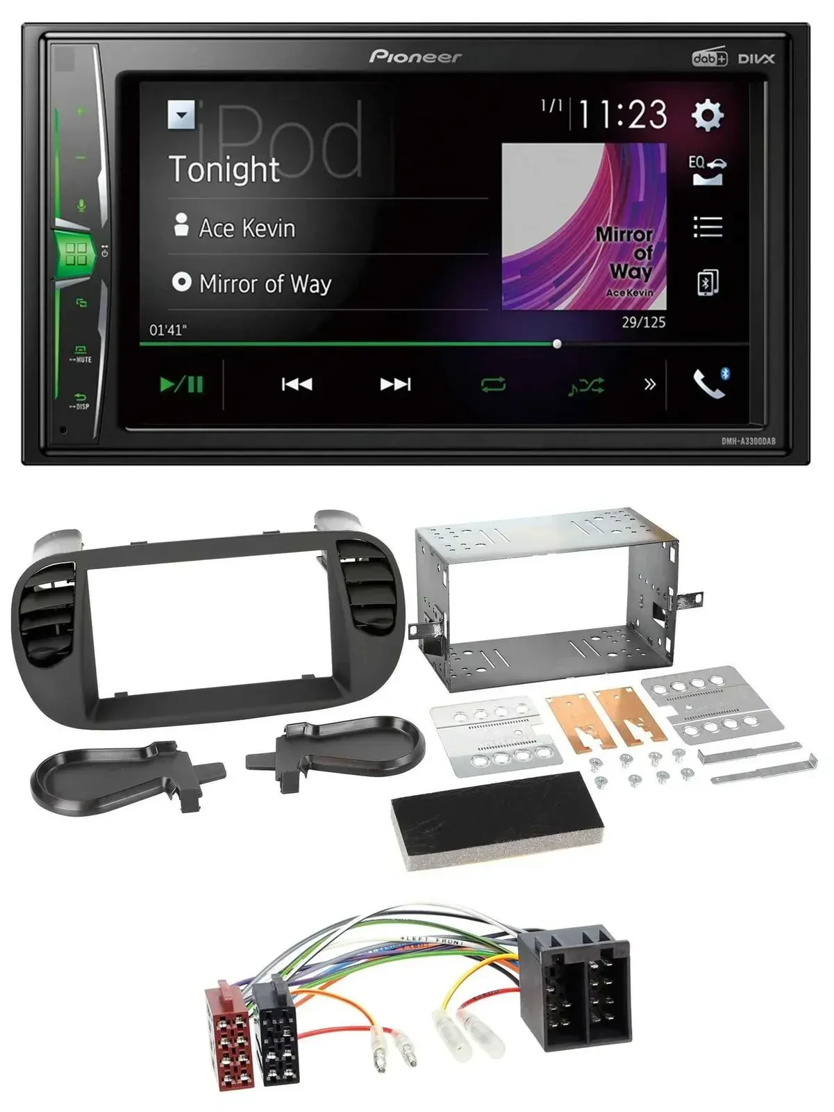 Автомагнитола Pioneer 2DIN MP3 DAB USB Bluetooth для Fiat 500 до 2012, черный soft-touch
