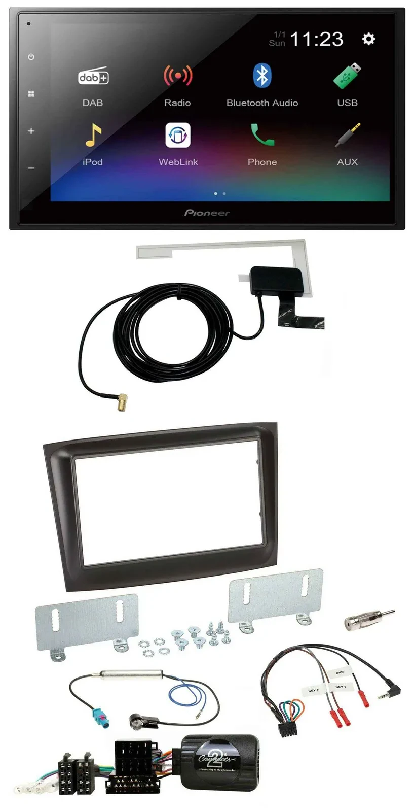 Pioneer DAB Lenkrad Bluetooth 2DIN USB Autoradio für Fiat Doblo ISO Can-Bus ab 1