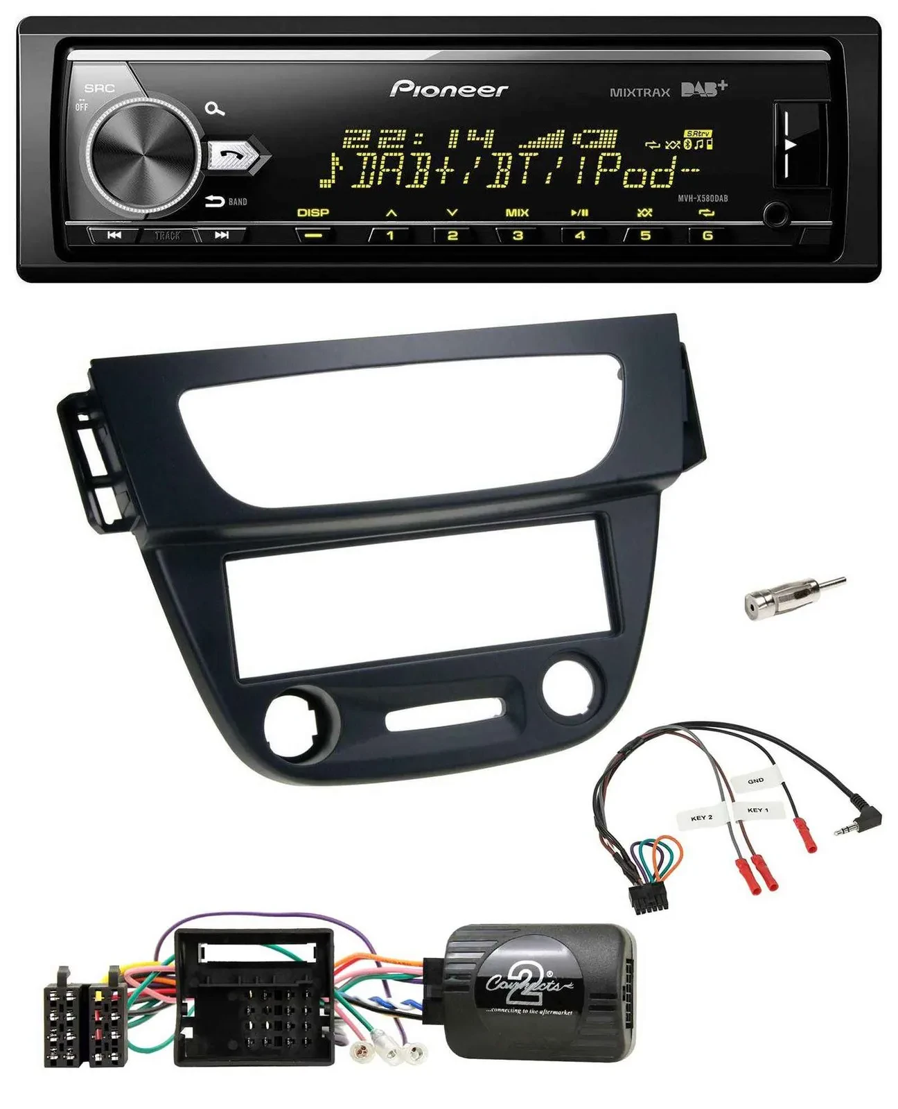 Автомагнитола Pioneer Bluetooth, USB, DAB, для Renault Megane III (2009–2012), чёрная, с поддержкой управления с руля