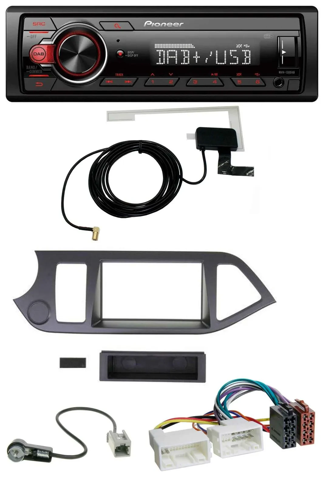 Автомагнитола Pioneer 1-DIN, MP3, DAB, USB, AUX для Kia Picanto (с 2011), без Start-Stop