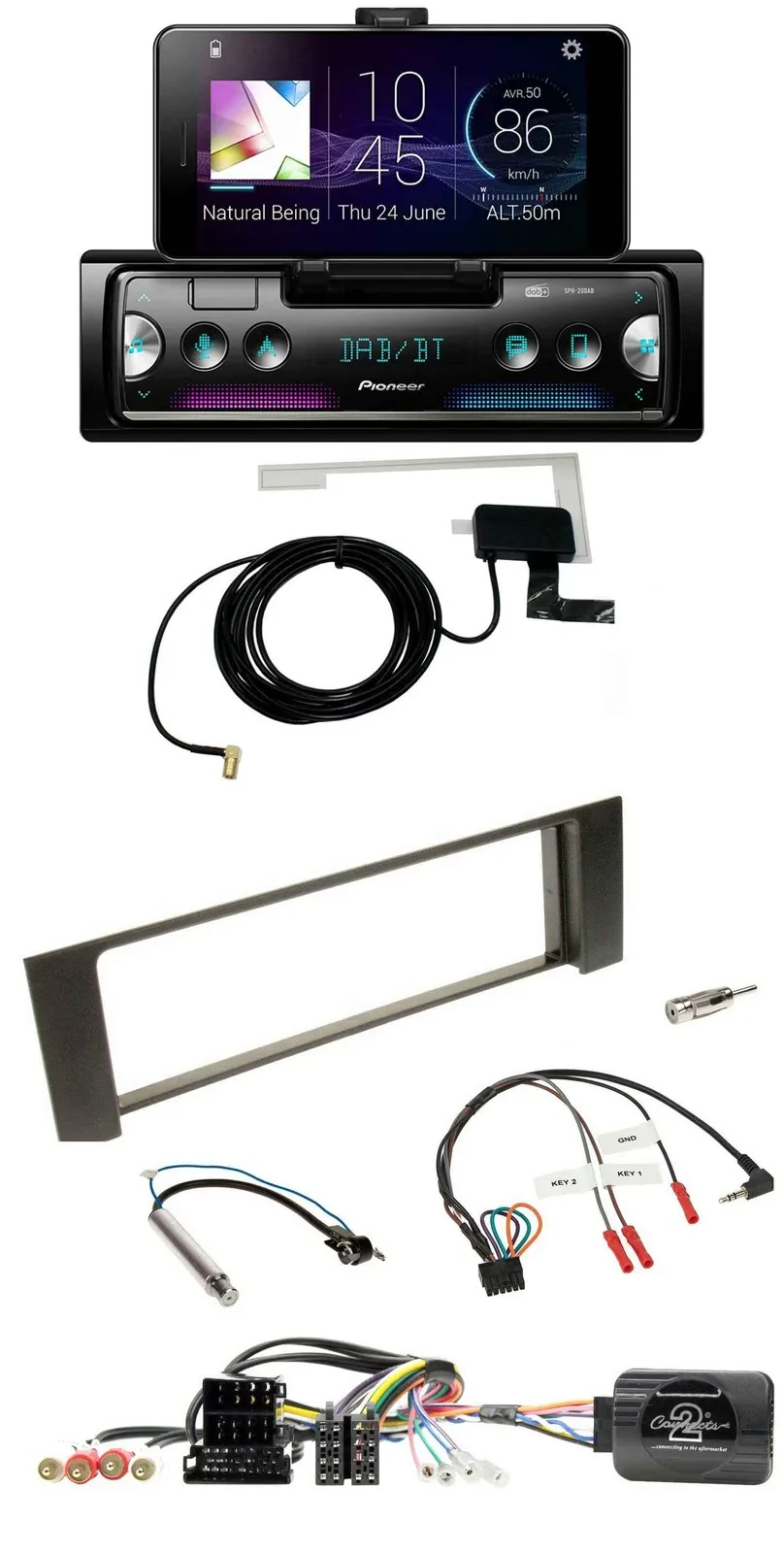 Автомагнитола Pioneer DAB, Bluetooth, USB для Audi A4 (2000–2009), ISO Fakra, с поддержкой кнопок на руле