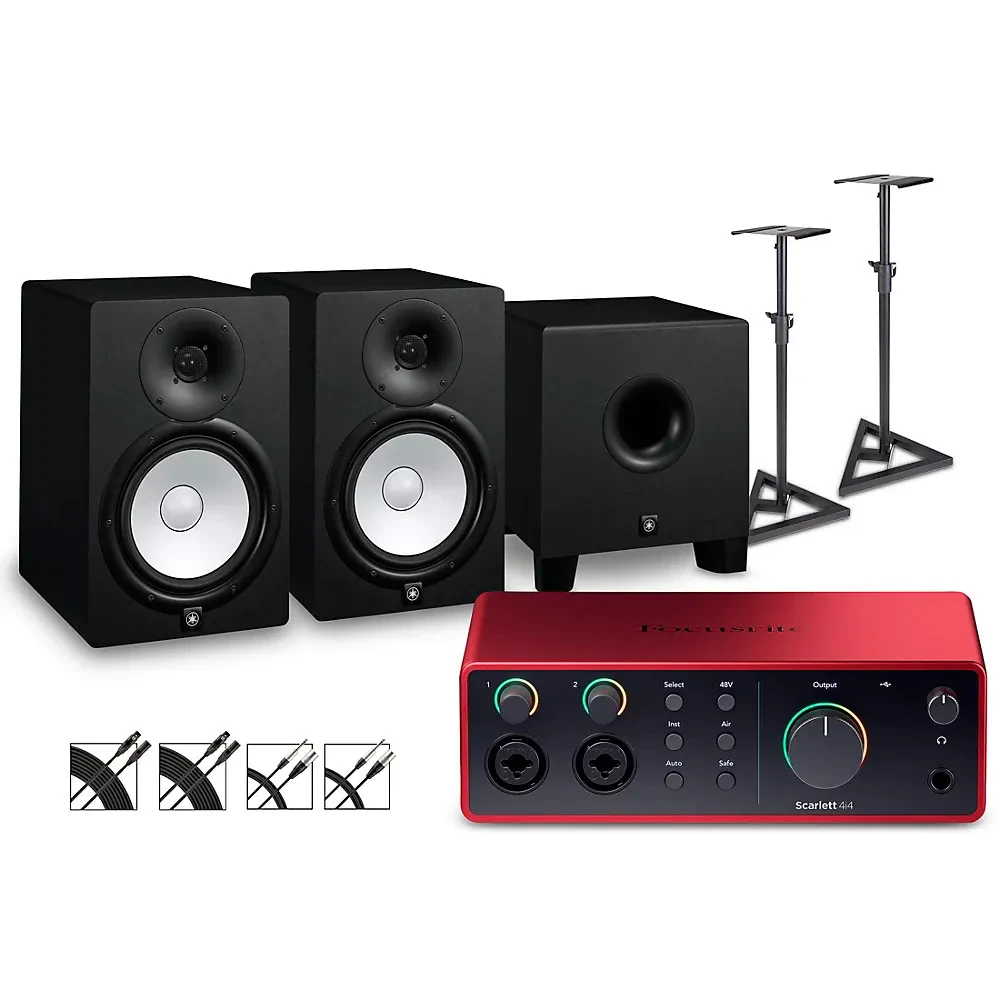 Focusrite Scarlett 4i4 Gen 4 w/Yamaha HS Studio Monitors/Subwoofer Bundle HS8