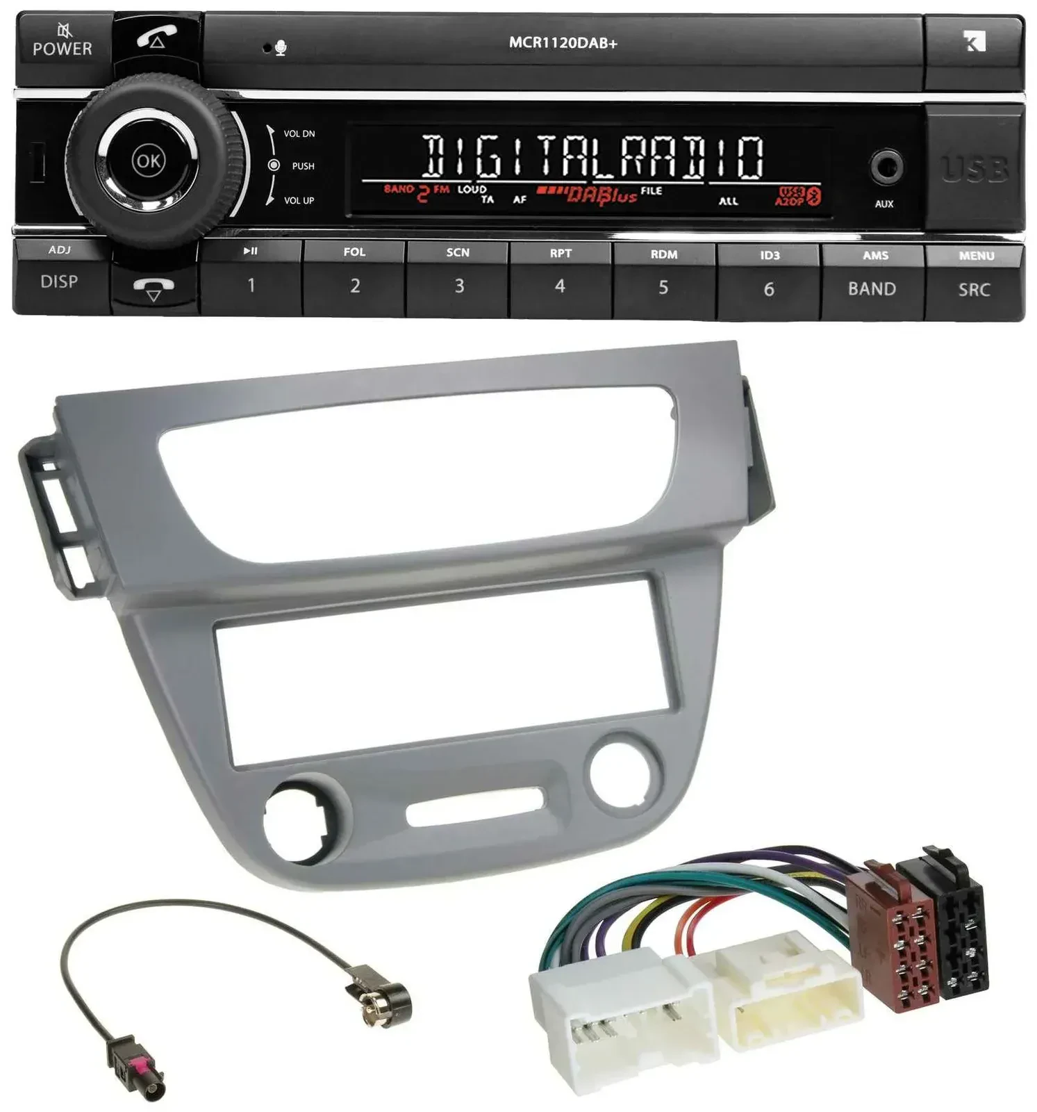 Автомагнитола для Renault Megane 3 (2012–2014) Kienzle Bluetooth, MP3, USB, DAB серый
