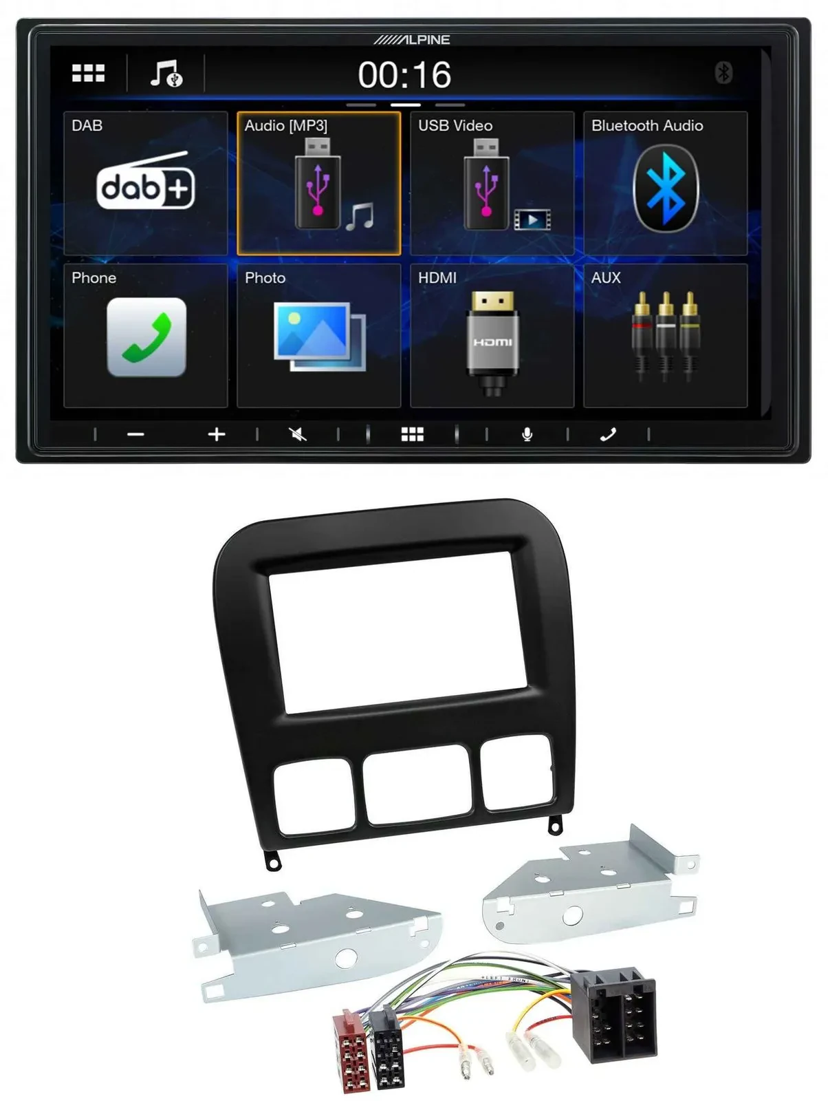 Автомагнитола Alpine 2-DIN Bluetooth MP3 DAB USB для Mercedes S-Class 1998–2005, чёрный