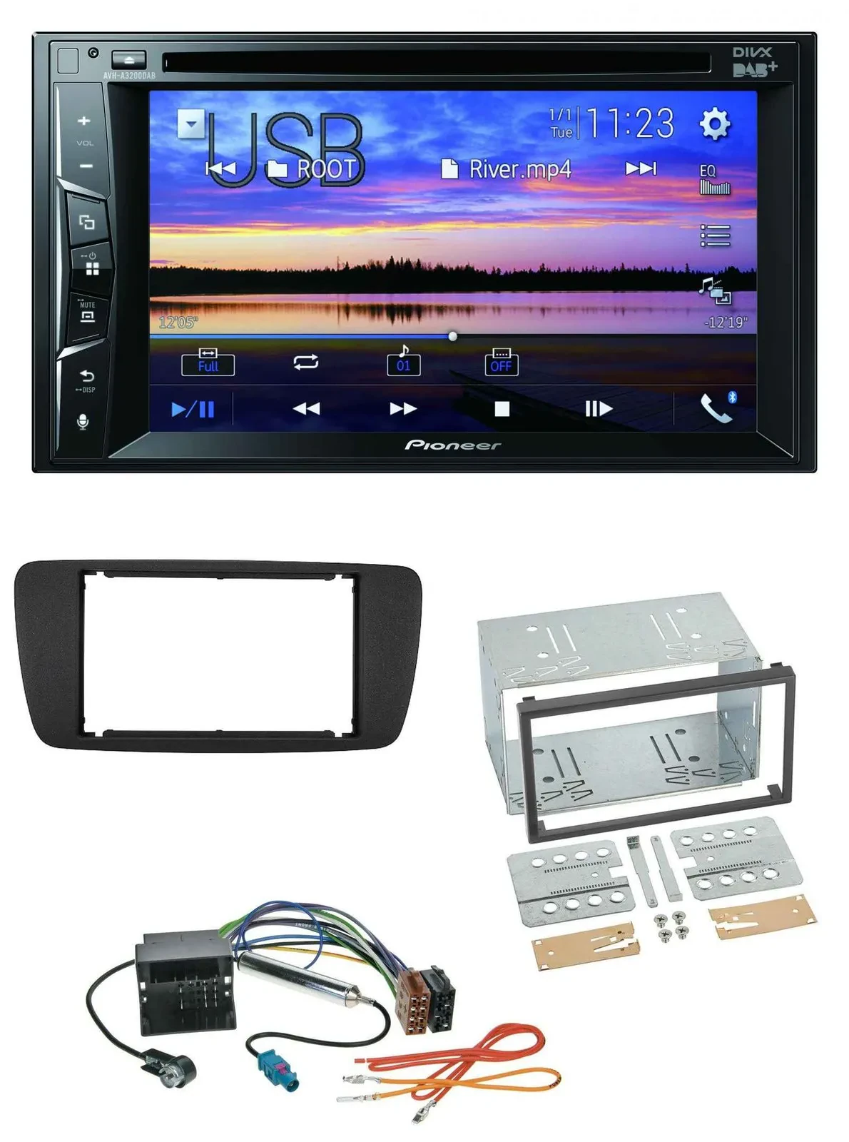 Pioneer Bluetooth 2DIN USB DVD DAB MP3 Autoradio für Seat Ibiza ab 08 nitschwarz