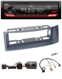 Автомагнитола JVC Bluetooth, USB, DAB, совместимая с управлением на руле, для Renault Scenic/Megane (1996–2000), серый