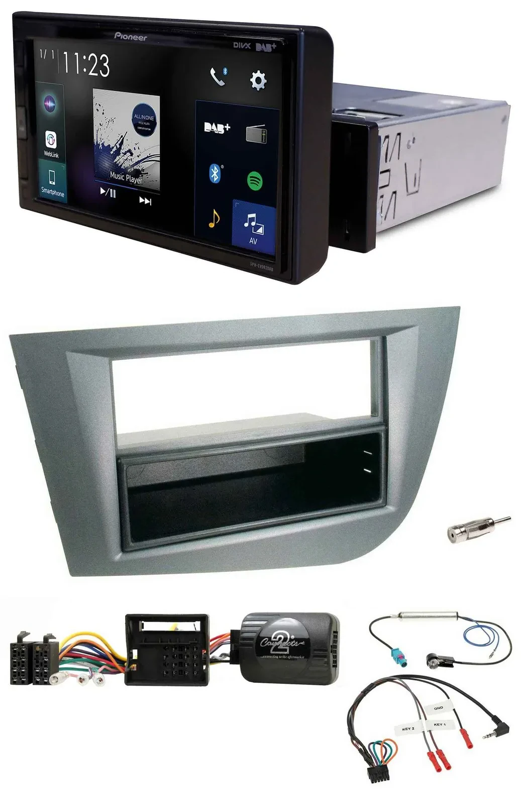 Автомагнитола для Seat Leon 2005–2010 Pioneer DAB, Bluetooth, USB, темно‑серый