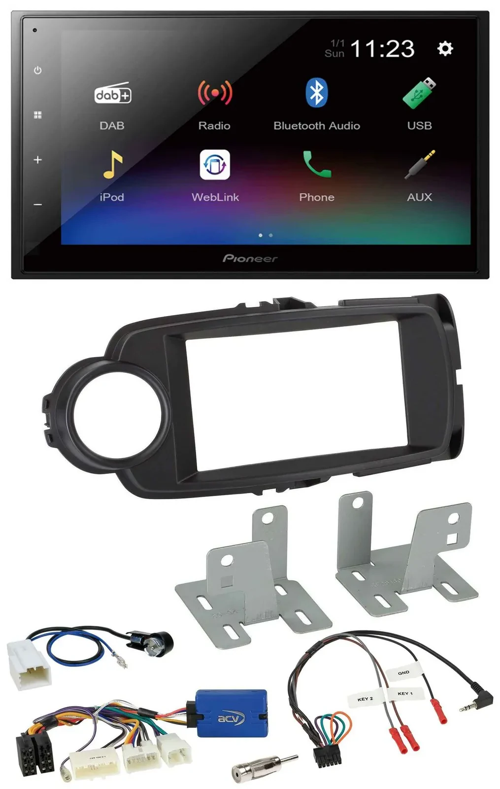 Автомагнитола для Toyota Yaris Pioneer 2DIN, Bluetooth, DAB, USB, чёрный