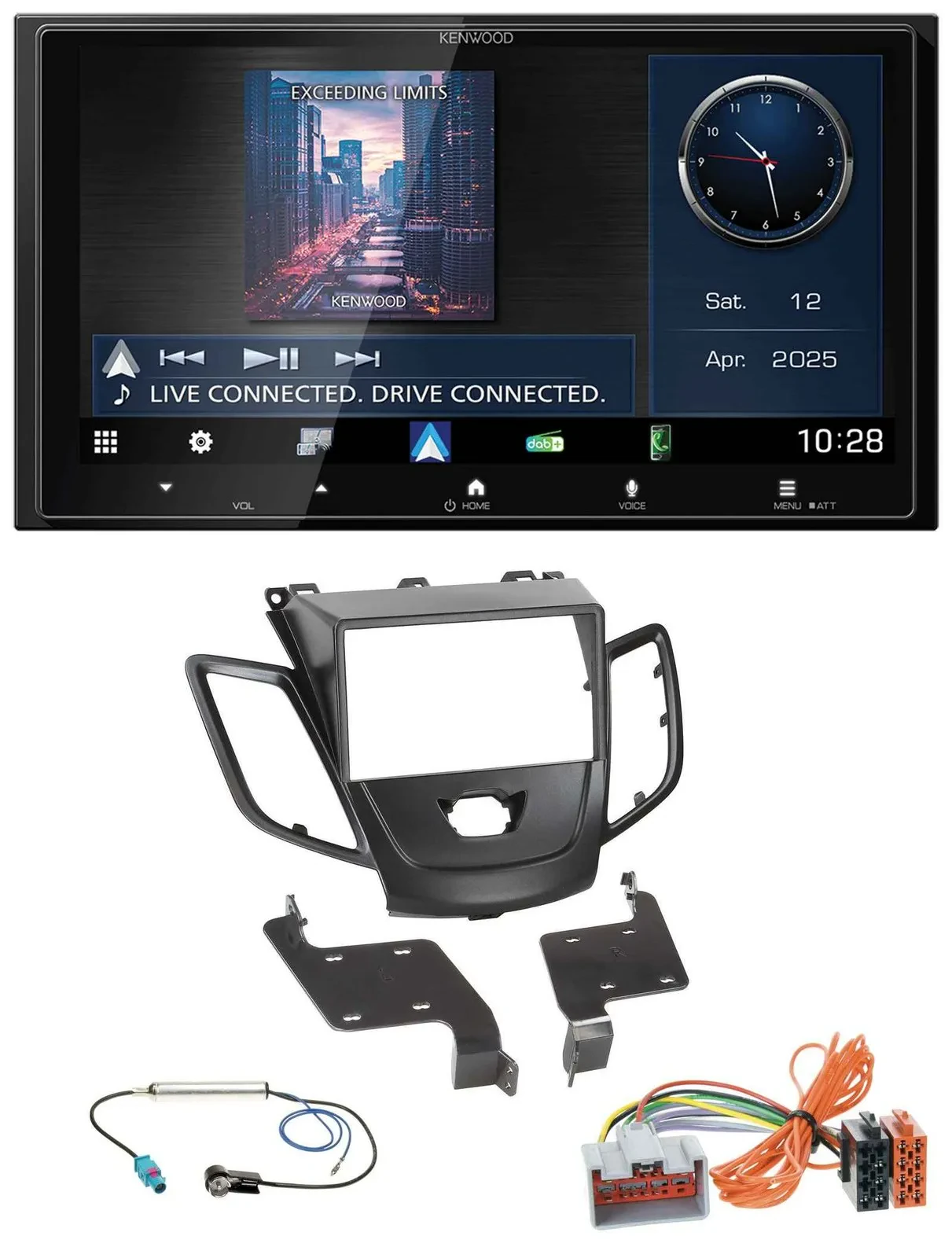 Kenwood Bluetooth 2DIN USB DAB MP3 Autoradio für Ford Fiesta 08-10 schwarz